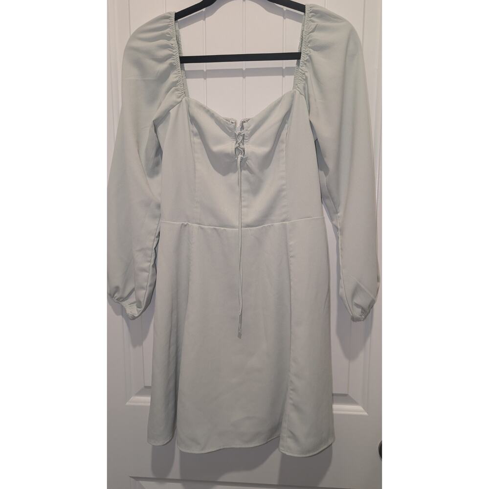 Abercrombie & Fitch Green Smocked Lace-Up Square Neck Mini Dress Long Sleeve M